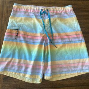 Just Bones Boardwear Board Shorts Pastel Horizontal Stripes and adjustable waist